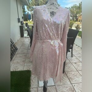 WAYF blush color Sequin  Dress with tie on side and zipper on back